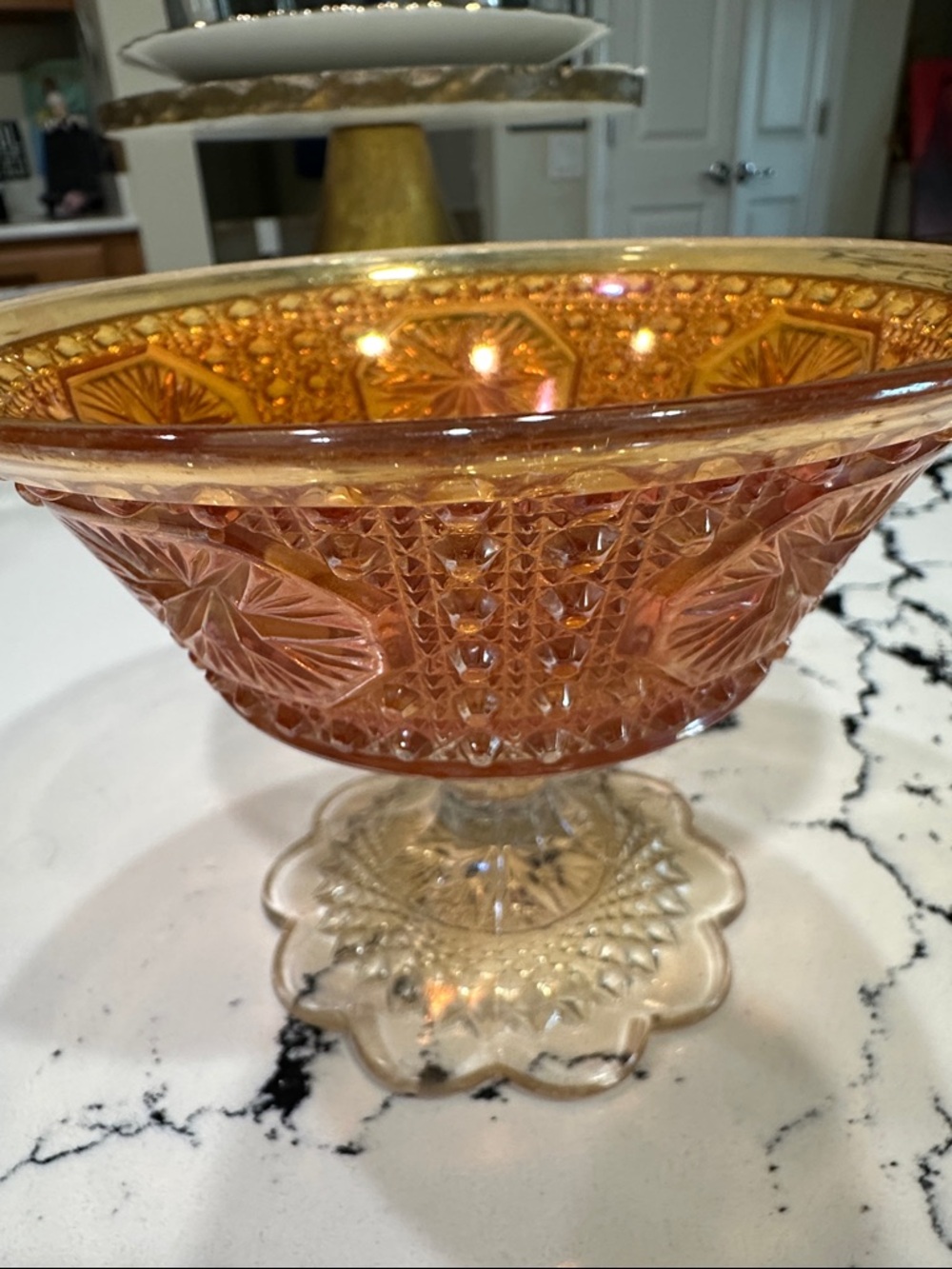 Amber Carnival Glass Compote Bowl